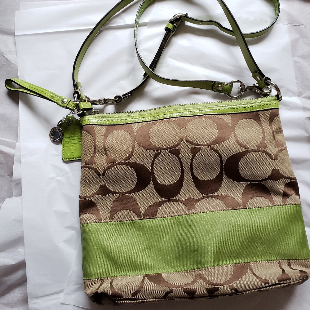 Coach Signature Stripe Lime Green Bag